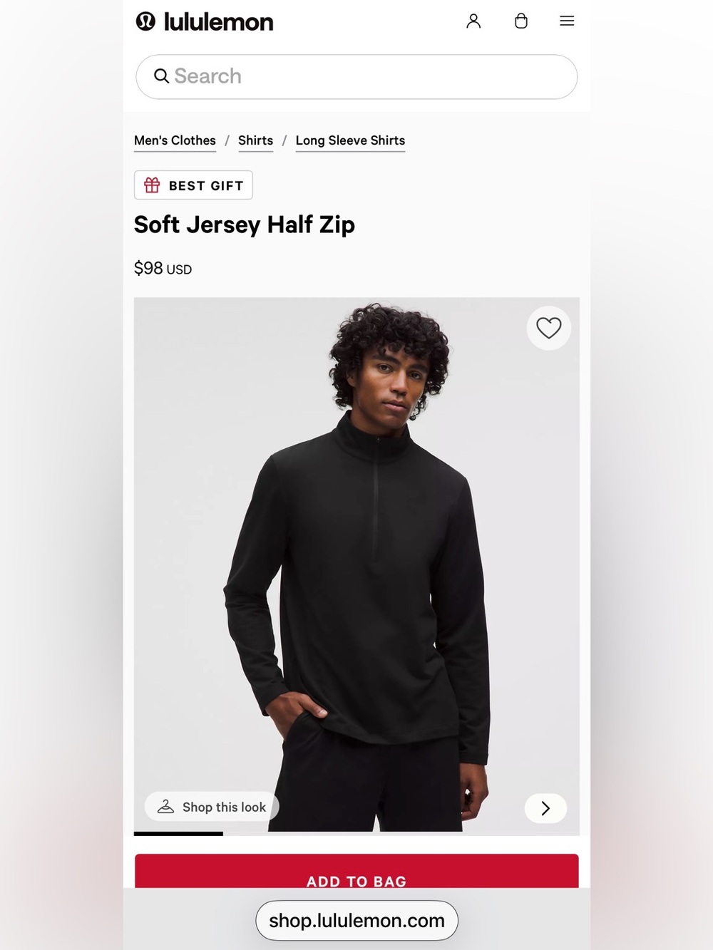 Lululemon Men’s Soft Jersey Half Zip Black Medium NWT